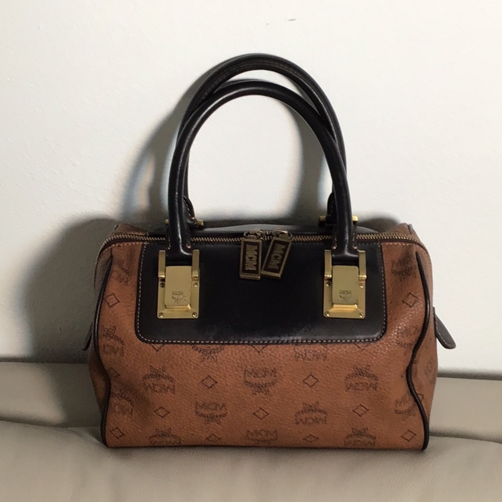 EUC. MCM Vintage Visetos Munchen Boston Bag #B4720 Brown and Black